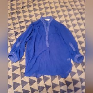 Women's Blue Button down, Quarter length blouse